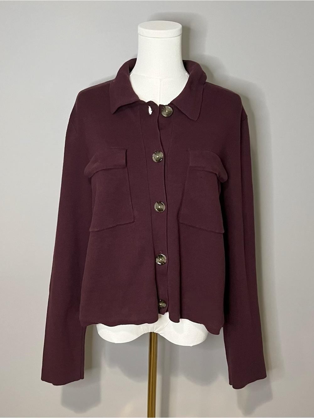 LOFT Burgundy Cropped Boxy Cardigan Size XL